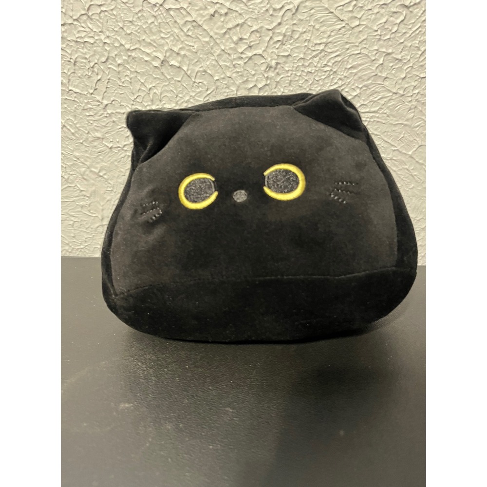 Black Cat Round Plush Yellow Eyes Minimalist Mochi Style Cursed Spirit Toy